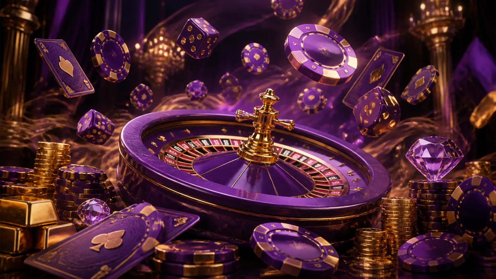 Luxury casino-themed hero banner for Maximalbet, featuring poker chips, playing cards, and dice with a high-end, cinematic am